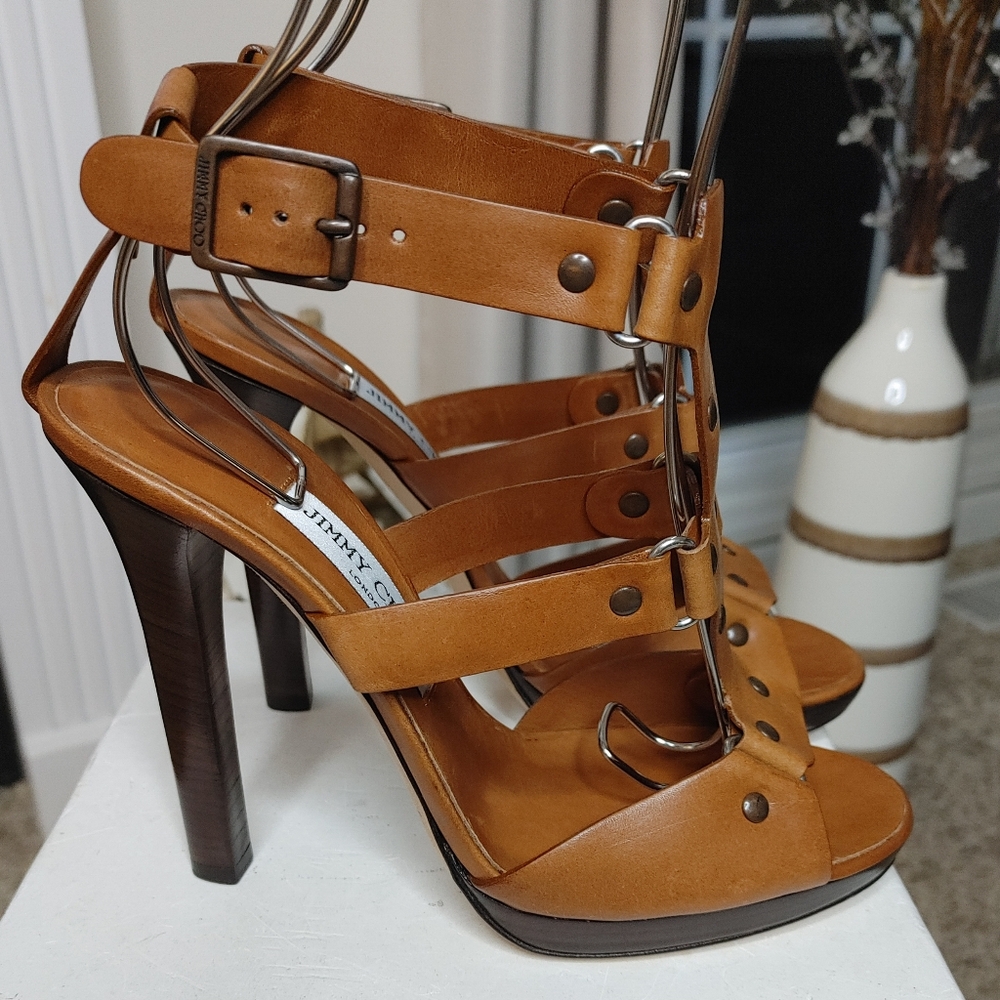 JIMMY CHOO "PRIZE" LEATHER GLADIATOR SANDAL, 39.5 - Picture 6 of 16
